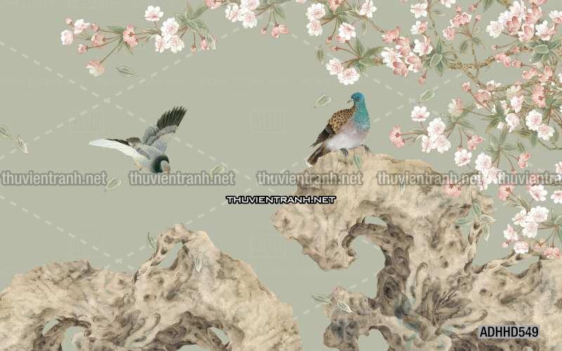 Hoa Đào, Hoa Mộc Lan, phong cách trang trí Chinoiserier, Tranh vẽ hoa Trung Quốc - Tranh tường chất lượng cao
