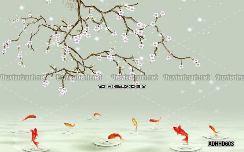 Hoa Đào, Hoa Mộc Lan, phong cách trang trí Chinoiserier, Tranh vẽ hoa Trung Quốc - Tranh tường chất lượng cao