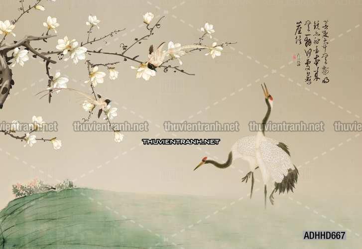 Hoa Đào, Hoa Mộc Lan, phong cách trang trí Chinoiserier, Tranh vẽ hoa Trung Quốc - Tranh tường chất lượng cao