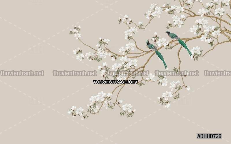 Hoa Đào, Hoa Mộc Lan, phong cách trang trí Chinoiserier, Tranh vẽ hoa Trung Quốc - Tranh tường chất lượng cao