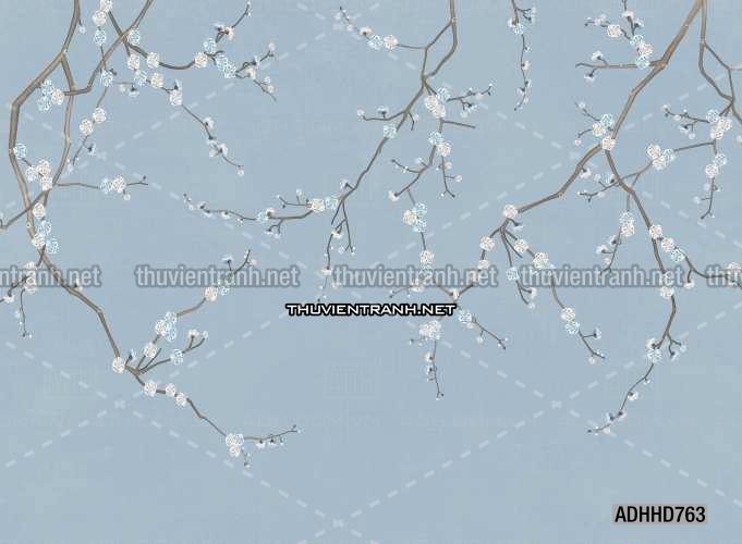 Hoa Đào, Hoa Mộc Lan, phong cách trang trí Chinoiserier, Tranh vẽ hoa Trung Quốc - Tranh tường chất lượng cao