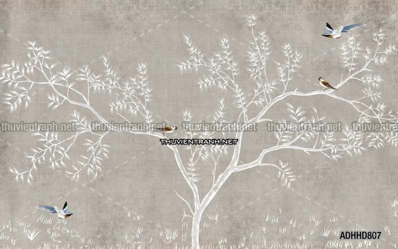 Hoa Đào, Hoa Mộc Lan, phong cách trang trí Chinoiserier, Tranh vẽ hoa Trung Quốc - Tranh tường chất lượng cao