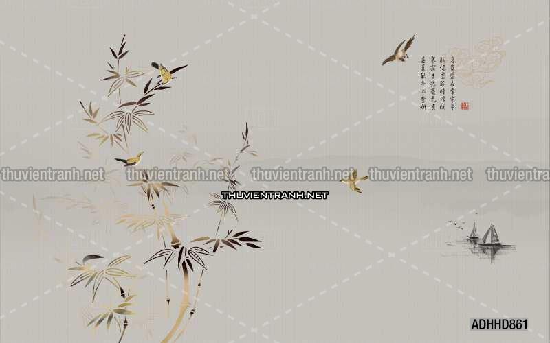 Hoa Đào, Hoa Mộc Lan, phong cách trang trí Chinoiserier, Tranh vẽ hoa Trung Quốc - Tranh tường chất lượng cao