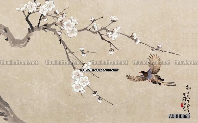 Hoa Đào, Hoa Mộc Lan, phong cách trang trí Chinoiserier, Tranh vẽ hoa Trung Quốc - Tranh tường chất lượng cao