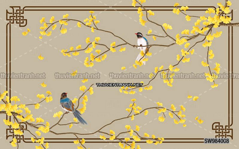 Hoa Đào, Hoa Mộc Lan, phong cách trang trí Chinoiserier, Tranh vẽ hoa Trung Quốc - Tranh tường chất lượng cao