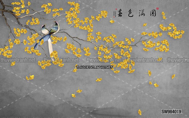 Hoa Đào, Hoa Mộc Lan, phong cách trang trí Chinoiserier, Tranh vẽ hoa Trung Quốc - Tranh tường chất lượng cao