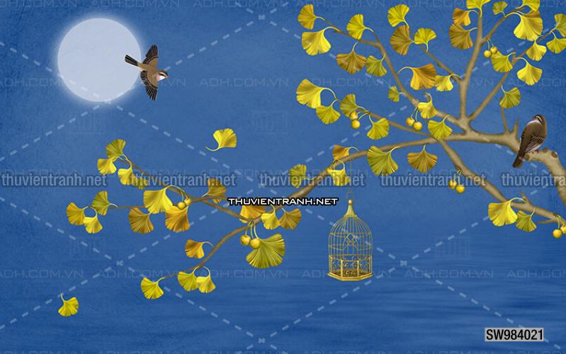 Hoa Đào, Hoa Mộc Lan, phong cách trang trí Chinoiserier, Tranh vẽ hoa Trung Quốc - Tranh tường chất lượng cao