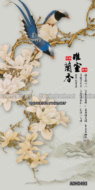 Hoa khổ đứng, hoa đào, hoa mộc lan trang trí (Phong cách Chinoiserier) - Kết quả tìm kiếm tranh tường