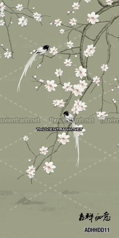Hoa khổ đứng, hoa đào, hoa mộc lan trang trí (Phong cách Chinoiserier) - Kết quả tìm kiếm tranh tường