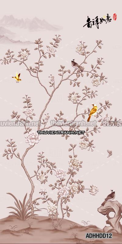 Hoa khổ đứng, hoa đào, hoa mộc lan trang trí (Phong cách Chinoiserier) - Kết quả tìm kiếm tranh tường