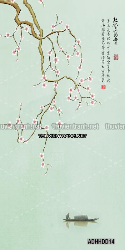 Hoa khổ đứng, hoa đào, hoa mộc lan trang trí (Phong cách Chinoiserier) - Kết quả tìm kiếm tranh tường