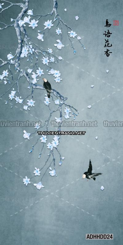 Tên: Hoa khổ đứng, hoa đào, hoa mộc lan trang trí (Phong cách Chinoiserier) - Kết quả tìm kiếm tranh tường
