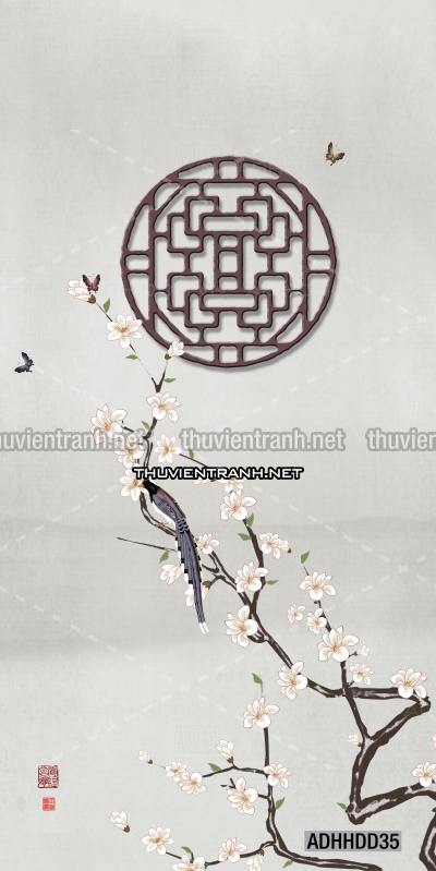 Tên: Hoa khổ đứng, hoa đào, hoa mộc lan trang trí (Phong cách Chinoiserier) - Kết quả tìm kiếm tranh tường