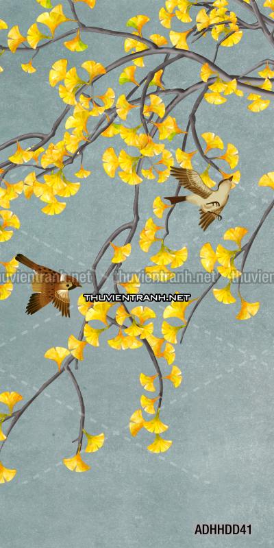 Tên: Hoa khổ đứng, hoa đào, hoa mộc lan trang trí (Phong cách Chinoiserier) - Kết quả tìm kiếm tranh tường