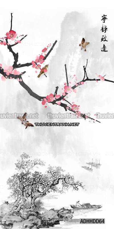  Hoa khổ đứng, hoa đào, hoa mộc lan trang trí (Phong cách Chinoiserier) - Kết quả tìm kiếm tranh tường