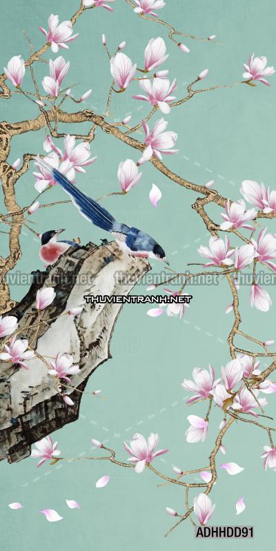  Hoa khổ đứng, hoa đào, hoa mộc lan trang trí (Phong cách Chinoiserier) - Kết quả tìm kiếm tranh tường