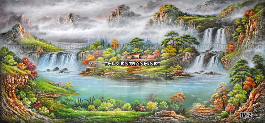 Tranh phong cảnh vẽ tay Trung Quốc, Thủy mặc, Màu nước, Tranh khổ rộng, tranh sơn thủy - Tranh tường chất lượng cao