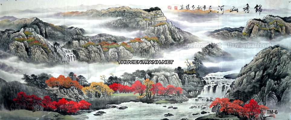 Tranh phong cảnh vẽ tay Trung Quốc, Thủy mặc, Màu nước, Tranh khổ rộng, tranh sơn thủy - Tranh tường chất lượng cao