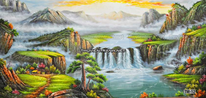 Tranh phong cảnh vẽ tay Trung Quốc, Thủy mặc, Màu nước, Tranh khổ rộng, tranh sơn thủy - Tranh tường chất lượng cao