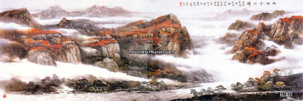 Tranh phong cảnh vẽ tay Trung Quốc, Thủy mặc, Màu nước, Tranh khổ rộng, tranh sơn thủy - Tranh tường chất lượng cao