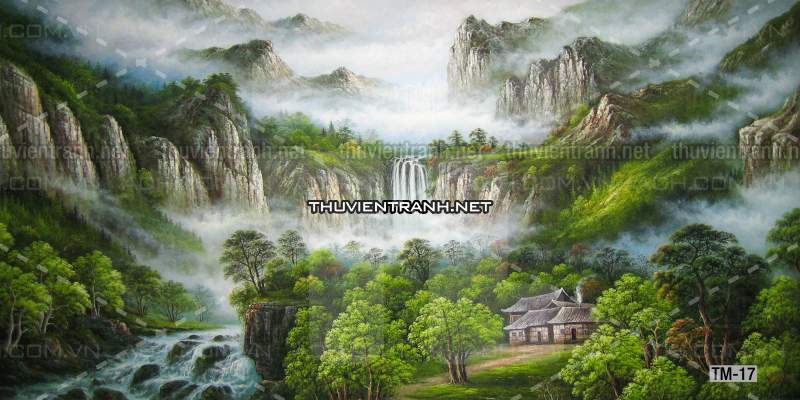 Tranh phong cảnh vẽ tay Trung Quốc, Thủy mặc, Màu nước, Tranh khổ rộng, tranh sơn thủy - Tranh tường chất lượng cao