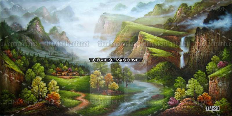Tranh phong cảnh vẽ tay Trung Quốc, Thủy mặc, Màu nước, Tranh khổ rộng, tranh sơn thủy - Tranh tường chất lượng cao