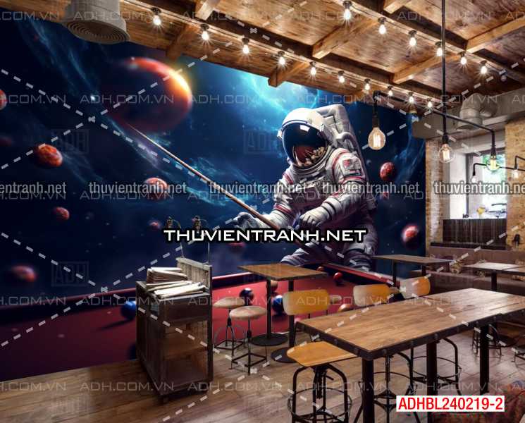 Tranh phi hành gia chơi bi-a trên vũ trụ - Tranh tường chất lượng cao