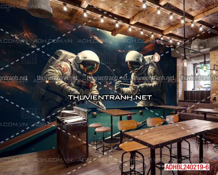 Tranh phi hành gia chơi bi-a trên vũ trụ - Tranh tường chất lượng cao