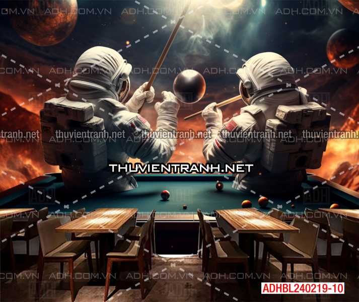 Tranh phi hành gia chơi bi-a trên vũ trụ - Tranh tường chất lượng cao