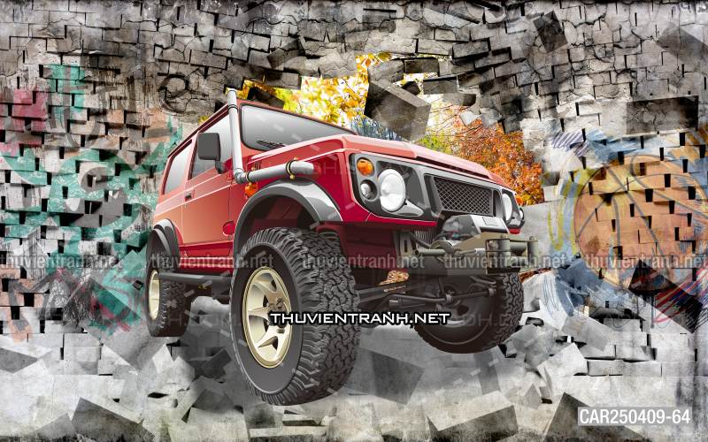 Tranh 3D xe hơi cổ, tranh tường 3D - Tranh tường chất lượng cao