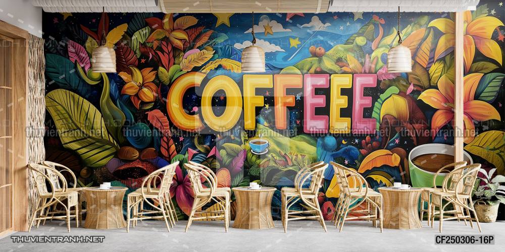  Tranh dán tường Cafe, tranh dán tường chữ Cafe - Tranh tường chất lượng cao