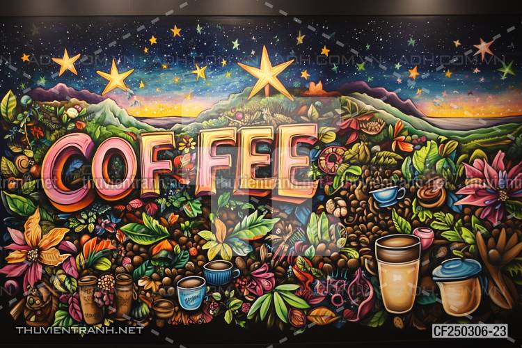  Tranh dán tường Cafe, tranh dán tường chữ Cafe - Tranh tường chất lượng cao