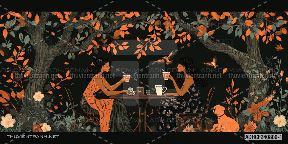  Tranh dán tường Cafe, tranh dán tường cô gái uống cafe - Tranh tường chất lượng cao