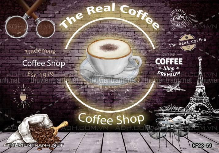  Tranh dán tường Cafe, tranh dán tường cô gái uống cafe - Tranh tường chất lượng cao