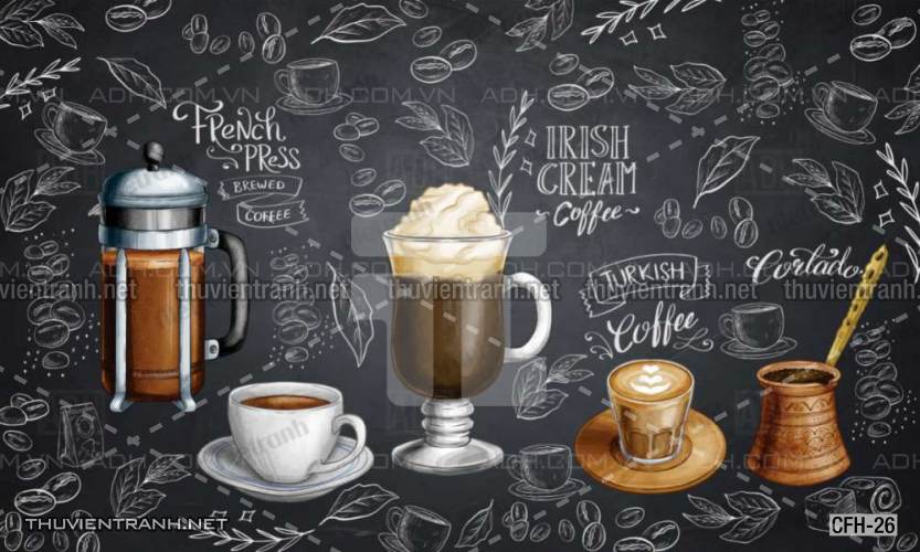 Tranh dán tường Quán Cafe, Trà Chanh, Trà sữa - Tranh tường chất lượng cao