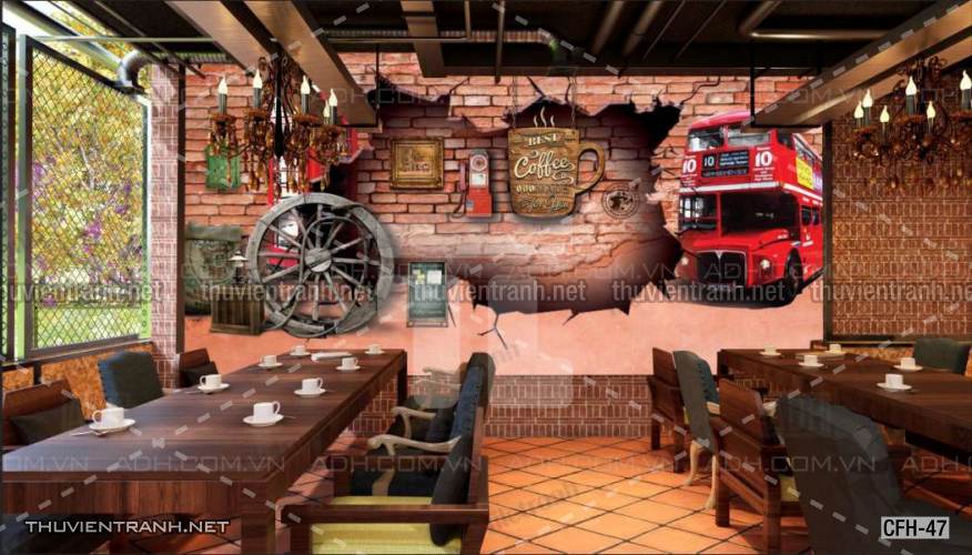 Tranh dán tường Quán Cafe, Trà Chanh, Trà sữa - Tranh tường chất lượng cao