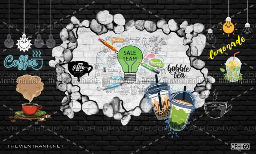 Tranh dán tường Quán Cafe, Trà Chanh, Trà sữa - Tranh tường chất lượng cao