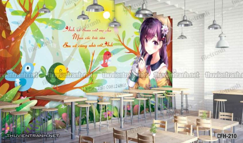 Tranh dán tường Quán Cafe, Trà Chanh, Trà sữa - Tranh tường chất lượng cao
