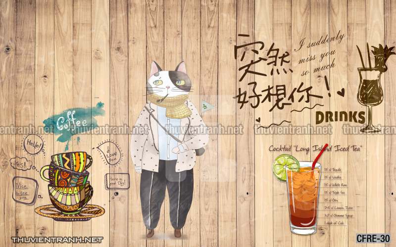  Tranh dán tường Cafe, tranh dán tường quán cafe phong cách hoài cổ (Retro) - Tranh tường chất lượng cao