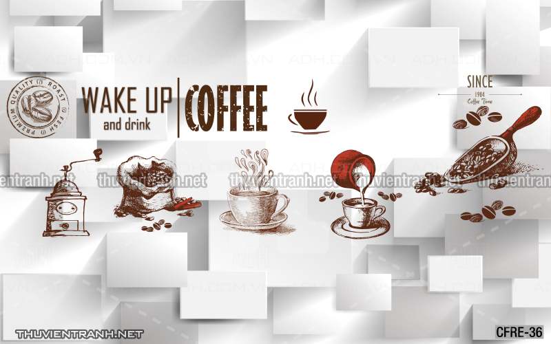  Tranh dán tường Cafe, tranh dán tường quán cafe phong cách hoài cổ (Retro) - Tranh tường chất lượng cao