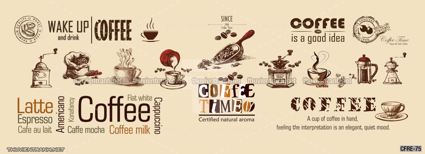  Tranh dán tường Cafe, tranh dán tường quán cafe phong cách hoài cổ (Retro) - Tranh tường chất lượng cao