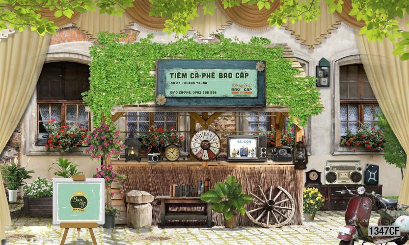  Tranh dán tường CAFE Phố Xưa,  - Tranh tường chất lượng cao