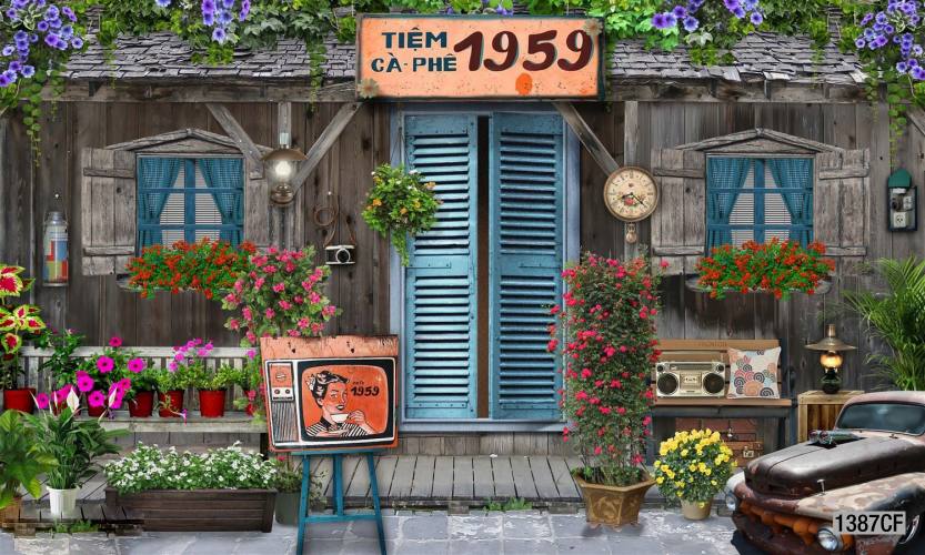  Tranh dán tường CAFE Phố Xưa - Tranh tường chất lượng cao