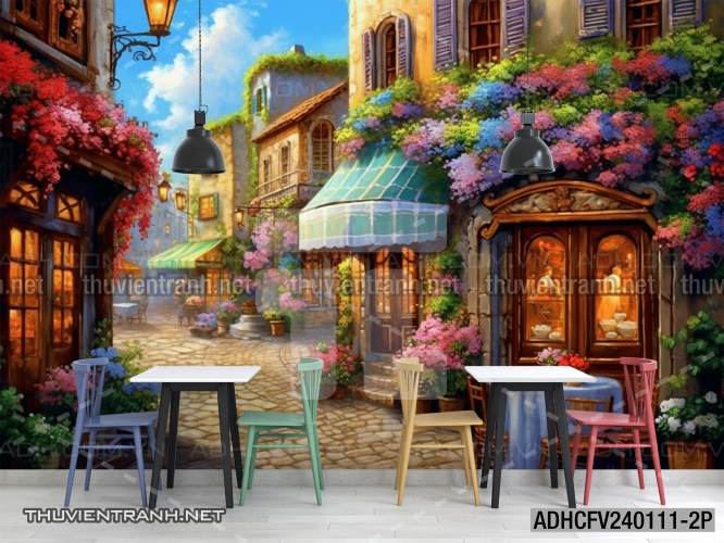 Tranh dán tường ngõ phố Châu ÂU, phố cổ Châu Âu - Kết quả tìm kiếm tranh tường