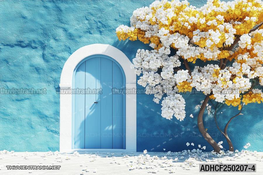  Tranh dán tường ngôi nhà xinh mộng mơ,  cửa nhà hoa leo  - Tranh tường chất lượng cao