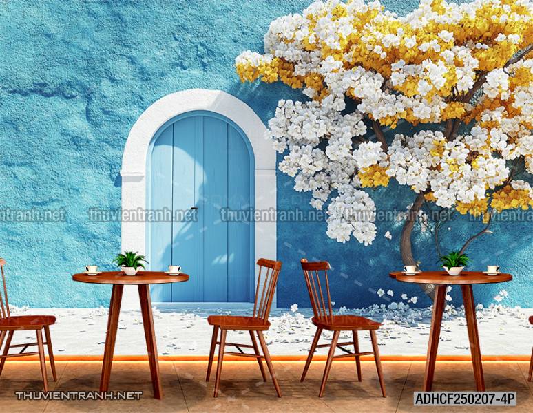  Tranh dán tường ngôi nhà xinh mộng mơ,  cửa nhà hoa leo  - Tranh tường chất lượng cao