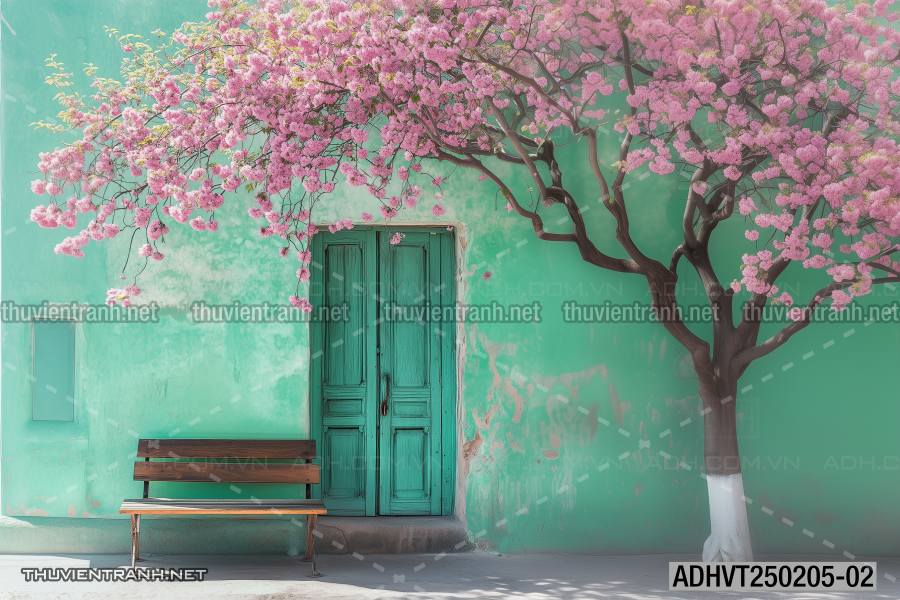 Tranh dán tường ngôi nhà xinh mộng mơ,  cửa nhà hoa leo  - Tranh tường chất lượng cao