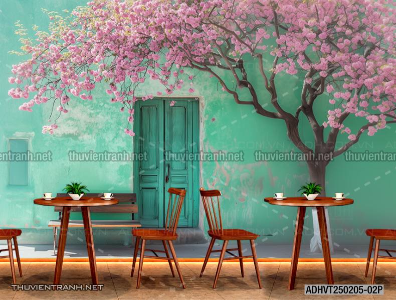  Tranh dán tường ngôi nhà xinh mộng mơ,  cửa nhà hoa leo  - Tranh tường chất lượng cao