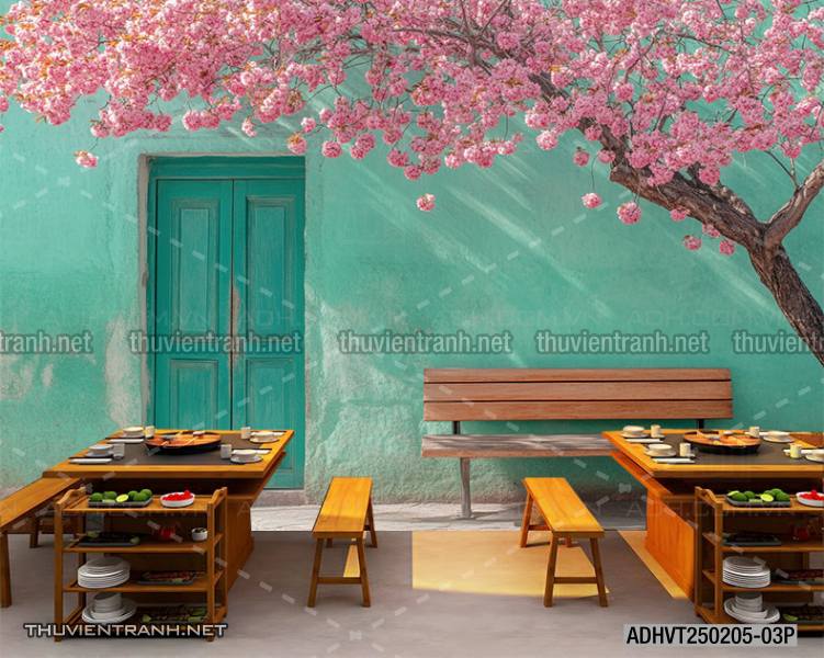  Tranh dán tường ngôi nhà xinh mộng mơ,  cửa nhà hoa leo  - Tranh tường chất lượng cao