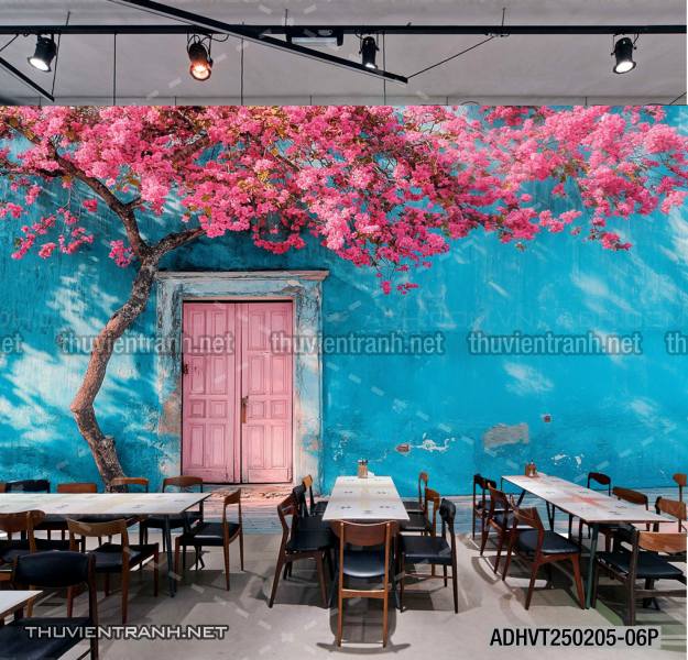  Tranh dán tường ngôi nhà xinh mộng mơ,  cửa nhà hoa leo  - Tranh tường chất lượng cao